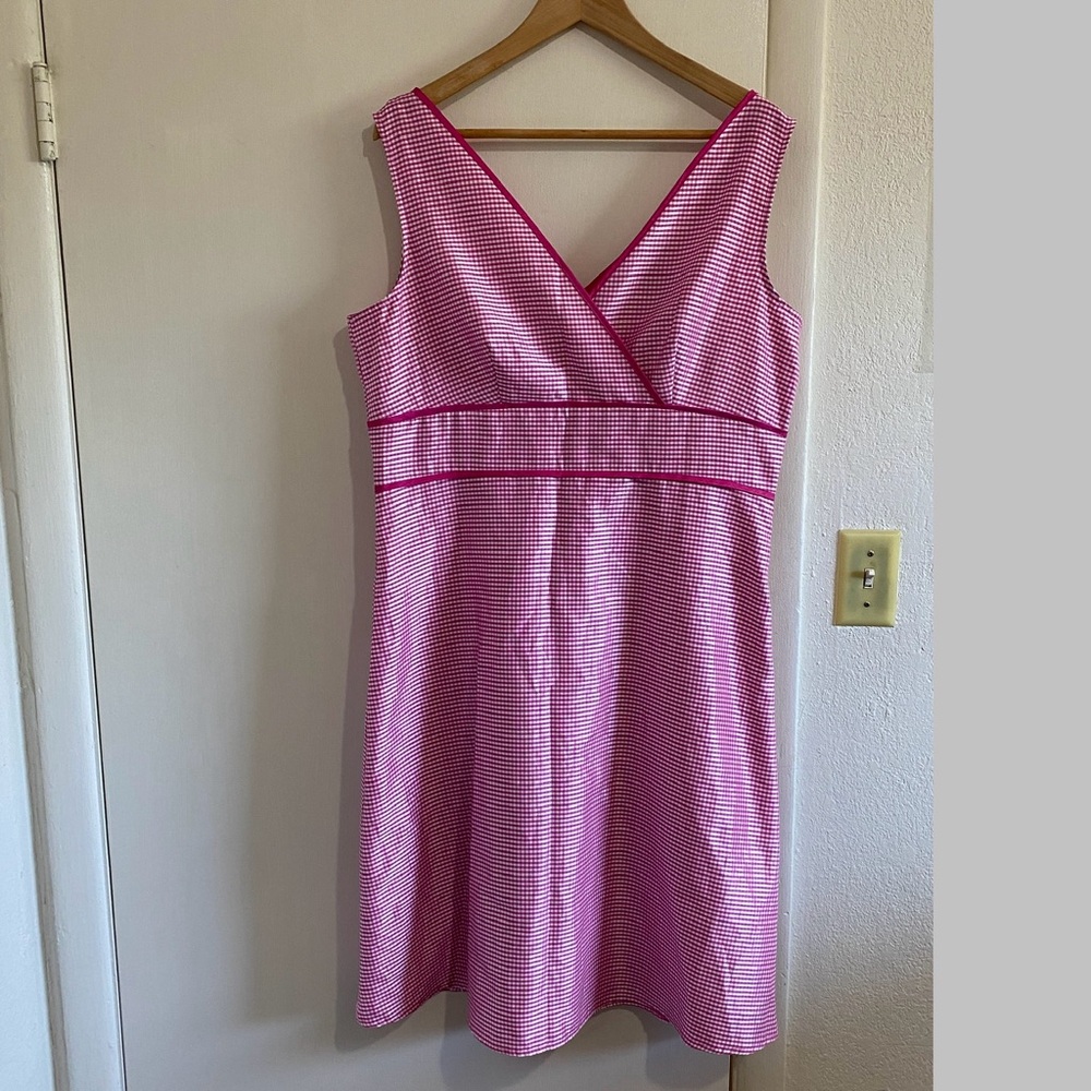 Sag Harbor Pink Gingham Dress Size 14 Sleeveless A-Line‎ Picnic Summer V-Neck